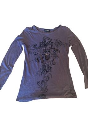 Purple Long Sleeve Floral Skull Tee Skater